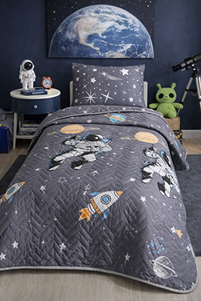 LilaMOON Astronaut Patterned Single Quilted Pique Bedspread Set (Pique + Pill...