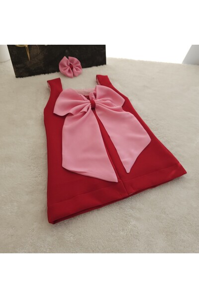 Elwirababyboutiqe Κόκκινο ροζ φόρεμα με λεπτομέρεια φιόγκου
