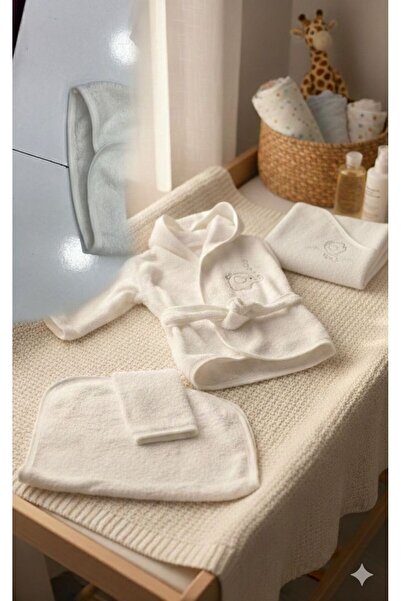For My Baby Yenidoğan – 2 Yaş Bebek Bornoz Seti | %100 Pamuk Kapüşonlu | 4 Parça