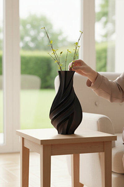 Pazarois مزهرية بتصميم منقوش باللون الأسود