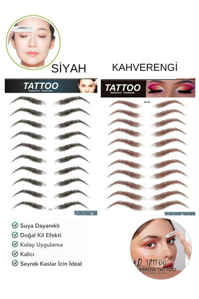 Lesvip's Suya Dayanıklı Kaş Dövme Sticker Doğal Görünümlü Kaş Tattoo Siyah+Ka...