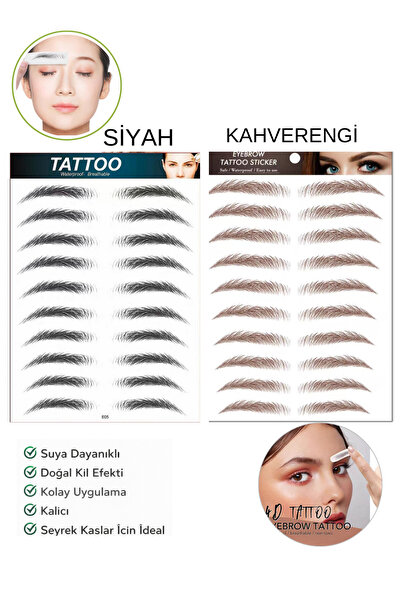 Lesvip's Suya Dayanıklı Kaş Dövme Sticker Doğal Görünümlü Kaş Tattoo Siyah+ka...