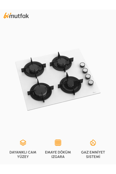 GL GENERAL Bask 60cm Emaye Izgaralı 4 Gözlü Cam Ocak