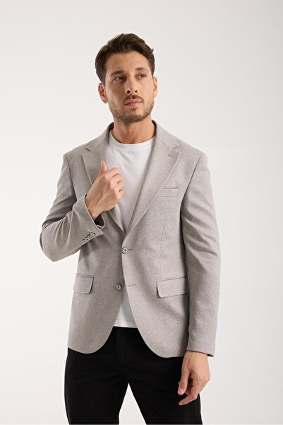 Erkek Gri Slim Fit Klasik Ceket