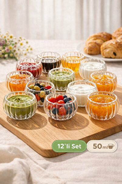 Tilbe Home 12'li Desenli Çift Çidarlı Mini Sosluk Drajelik Lokumluk Kase Şeke...