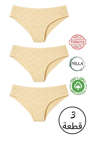 Roft & Pink Women's 3-Pack Heart Bikini Panties 100% Cotton Panties Made in T...