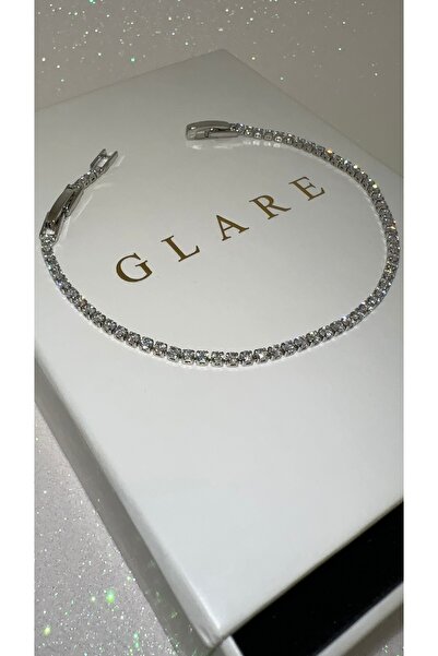 GLARE JEWELRY CO 1 mm Gümüş Pırlanta Montür Suyolu Çelik Bileklik 15+3cm