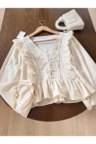 qarmacha Fistolu Keten Bluz