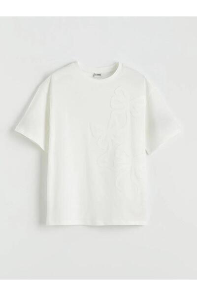 LC Waikiki Crew Neck Bow Embroidered Girls' T-Shirt (S6)