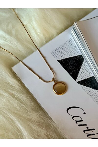 YOUES JEWELRY Çelik Dorika Zincir Doğal Taşlı Kadın Kolye