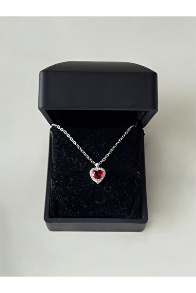 ACQUA BELLA 925 Ayar Gümüş Kaplama Kırmızı Kalp Kolye Sevgililer Günü Hediyes...