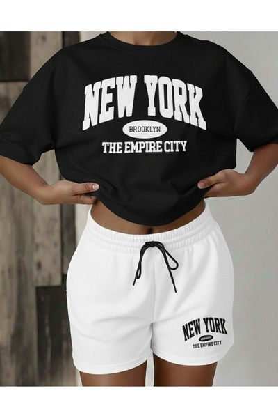 Mayer Butik Unisex Women/Men New York Custom Printed Shorts T-Shirt Set