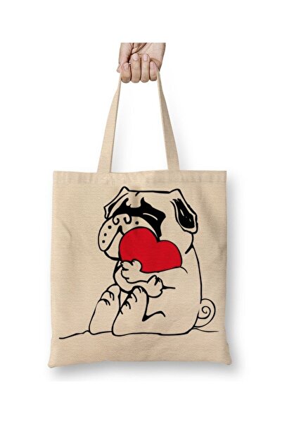 Toyaso حقيبة تسوق من القماش الأبيض بتصميم كلب بوج لوف دوجز مع مقبض طويل، حقيب...
