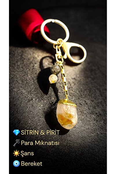 arzela حجر طبيعي من السيترين والبيريت سلسلة مفاتيح مع سلسلة فولاذية هدية ليوم...