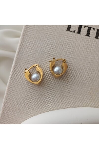 LENTE AKSESUAR Women's 316L Stainless Steel Heart Earrings with Pearl - Non-T...