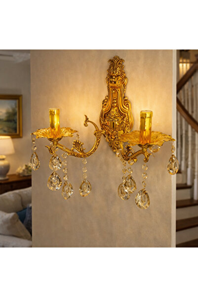 MİRLED AYDINLATMA Avangart Gold Renk Kristal Taşlı 2’li Duvar Apliği