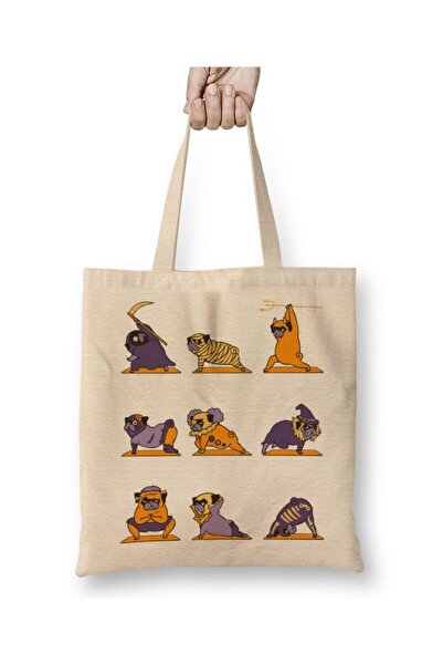 Toyaso Pug Yoga Dog Fitness Gym Geantă de pânză albă Geantă de cumpărături cu...