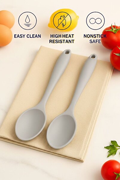 TARIK HOME 2-Piece Silicone Spoon Set, 20cm Short Deep Serving Spoon, Hard Ti...