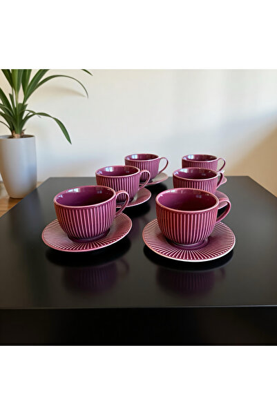 Malooki Elegant Cherry Cup and Saucer, Modern Striped Design, Premium Glazed ...