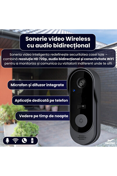 Om Sonerie video inteligentă wireless HD cu Wi-Fi, audio bidirecțional, viziune nocturnă și unghi de 125 de grade