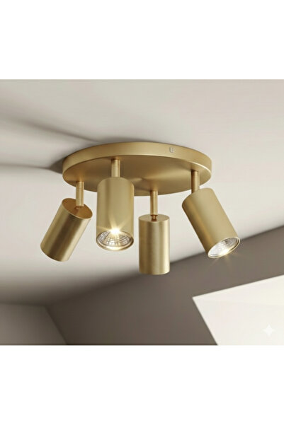 demet habek mylights GU10 Dörtlü LED Tavan Spot Avize Mat Altın Gold Eskitme ...