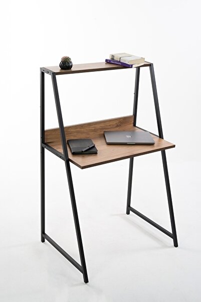 Flinder Çam Rengi Metal Ayaklı, Raflı Çalışma Masası, Bilgisayar Masası, Ofis...