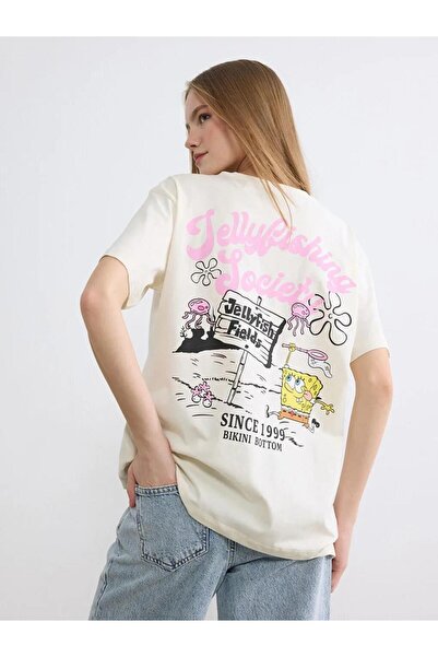 LC Waikiki تي شيرت نسائي مطبوع عليه سبونج بوب باللون البيج (S6)