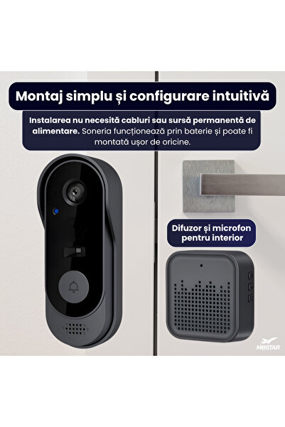 Om Sonerie video inteligentă wireless HD cu Wi-Fi, audio bidirecțional, viziune nocturnă și unghi de 125 de grade