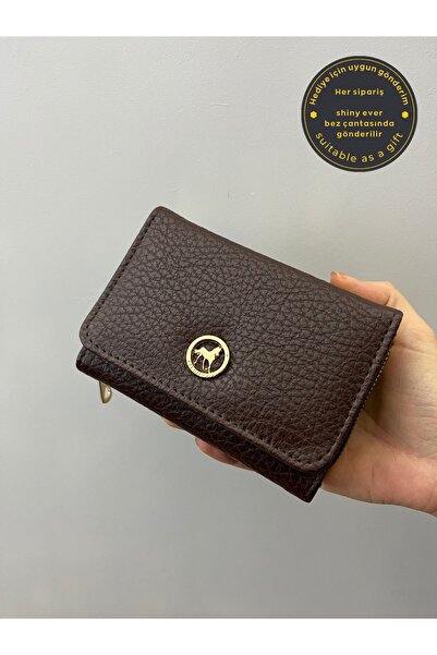 shiny ever Textured Bitter Brown Leather Women's Wallet with Gold Detail