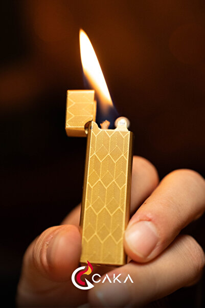 Caka Zen Serisi El Yapımı Pirinç Benzinli Çakmak Gold Geometrik Desen