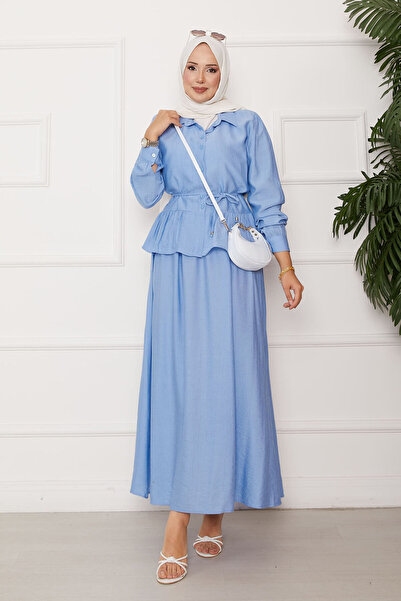 EBRUTESETTÜR Double Strawberry Set with Belted Lace Detail Skirt in Baby Blue