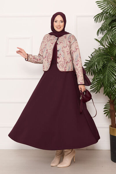 EBRUTESETTÜR Croplu Jacket Skirt Set Burgundy