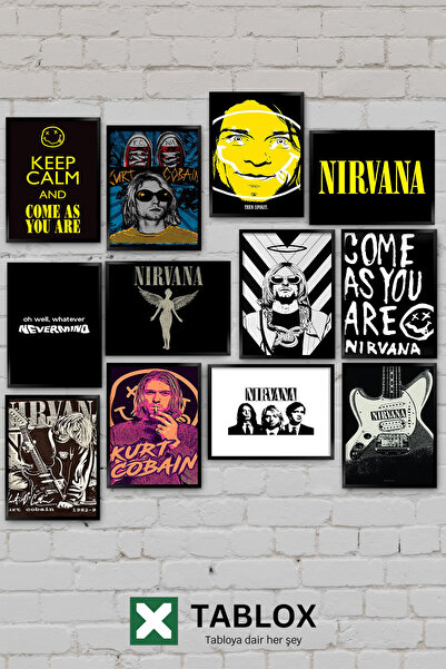 TABLOX 12 Parça Nirvana Kurt Cobain Grunge Rock Müzik Albüm Kült Grup Dekorat...