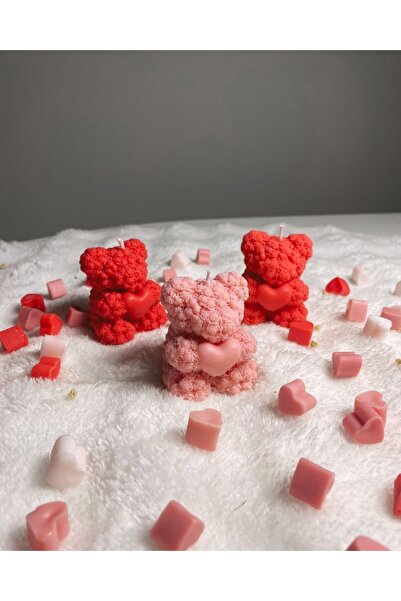 Kalpli Ayıcık Mum, Sevgililer Günü Hediye, %100 Doğal Soya Wax Mum