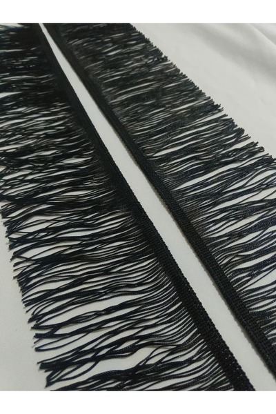 ULUPAMİR Siyah Düz Püskül Saçak 10 cm-Dekoratif Şerit Fırfır