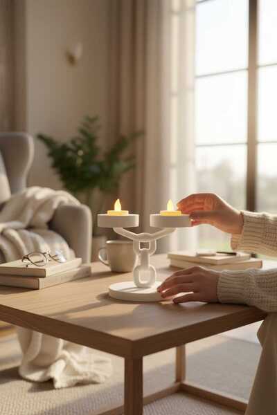 Dropcek eticaret Beyaz Tasarım Zincir Formlu Dekoratif Mumluk | PLA Malzeme |...