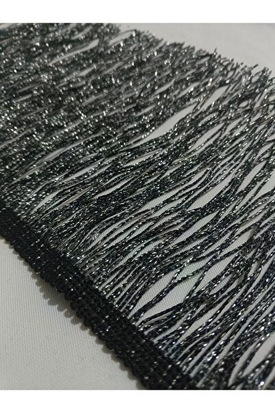 ULUPAMİR Siyah Simli Parlak Düz Püskül Saçak 20 cm-Dekoratif Şerit