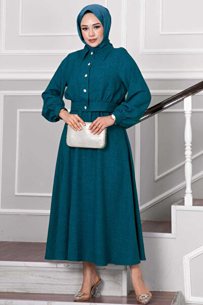 EBRUTESETTÜR Stone Button Detailed Skirted Hijab Suit Petrol