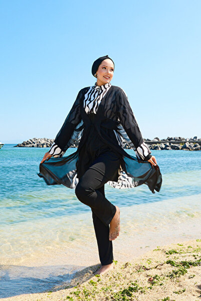 EBRUTESETTÜR Chiffon Pareolu Adjustable Waist Hijab Swimsuit -181