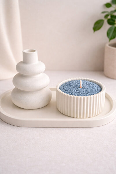 YİĞİTER Handmade Stone Powder Decorative Tray Set |   Powder Wax Candle Holde...