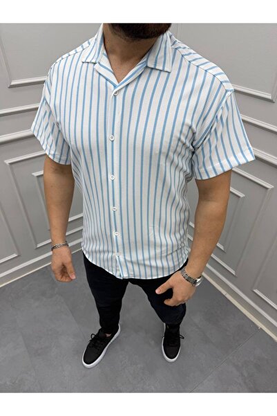 oneoff Ανδρικό πουκάμισο Premium Slim Fit με ρίγες και κοντά μανίκια