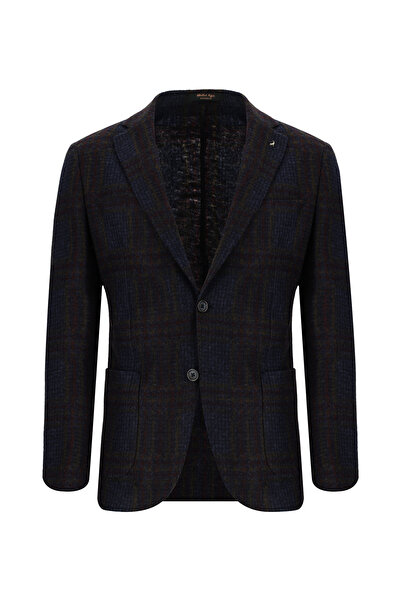 Abdullah Kiğılı 7 Drop Slim Fit Dar Kesim İtalyan Yünlü Ekose Örme Ceket