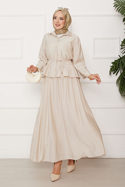 EBRUTESETTÜR Double Strawberry Set with Belted Lace Detail Skirt in Cream