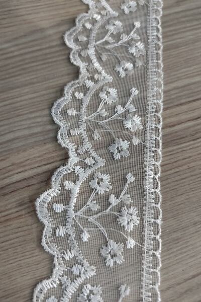 DUAYEN Güpür Dantel Tül Üzeri Işleme Mt Demet Desen 1 metre