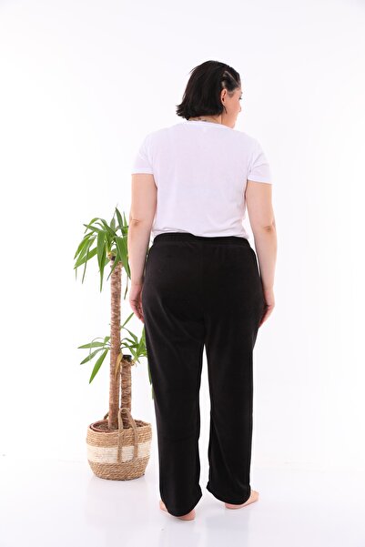 Arvin Pijama Γυναικεία Βελούδινη Μαύρη Πιτζάμα Plus Size