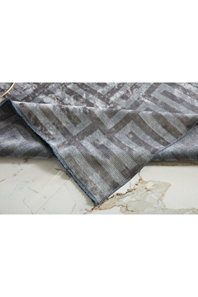 GÜMÜŞSUYU Deco Milano 12256 100x300 Gri Doğal Iplik Antitoz Yıkanabilir Pamuk Dekoratif Mutfak Salon Halıları
