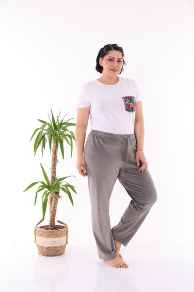 Arvin Pijama Women's Velvet Anthracite Plus Size Pajama Bottoms