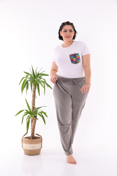 Arvin Pijama Women's Velvet Anthracite Plus Size Pajama Bottoms