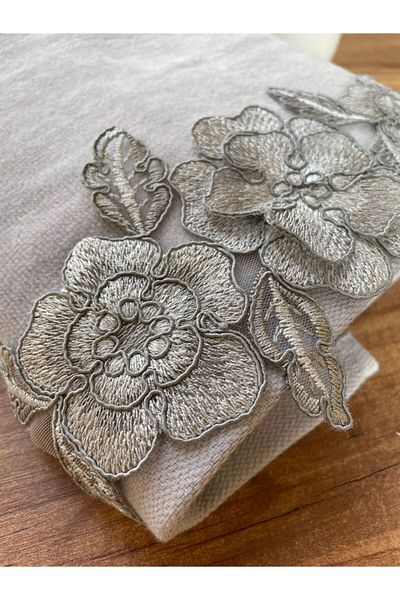 Çeyiz Bahçesi Gülşen 3D Gray Velvet Towel 50&90