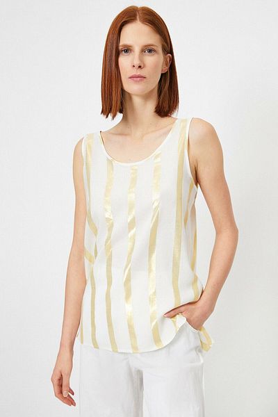 Koton Women's Ecru Yellow Striped Undershirt 0YAK38845PW